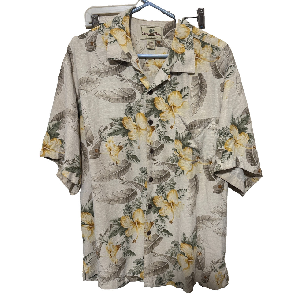 Seven Palm Mens Hawaiian Shirt 100% Silk Button Up Short Sleeve sz XL‎ Cruise